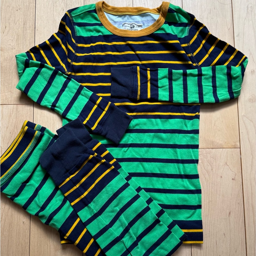 Jcrew / Crewcuts Striped Green and Navy Kids Pajamas